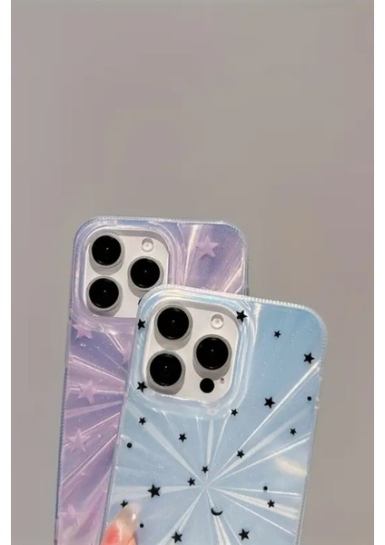 Apple iPhone 15 Pro Uyumlu Mor Yıldız Patlaması Desenli Parlak Silikon Kılıf