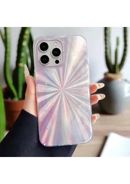 Apple iPhone 15 Pro Uyumlu Çok Renkli Yıldız Patlaması Desenli Parlak Silikon Kılıf Hologram