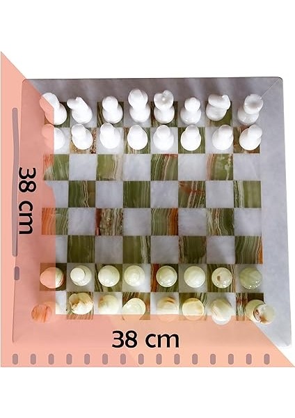 Mermer Satranç Takımı, Yeşil-Beyaz Onyx Satranç Tahtası, Kadife Kutu, 32 Parça El Yapımı Taşlar (39 x 39 Cm. (Büyük Boy)) fiyatları