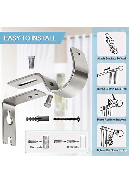 Duvar Için Gümüş Perde Çubuk Braketleri, Kurulum Vidalı 1 Inç Çubuk Için Ağır Hizmet Tipi Perde Çubuk Tutucular (3 Adet) (Yurt Dışından) indirimleri