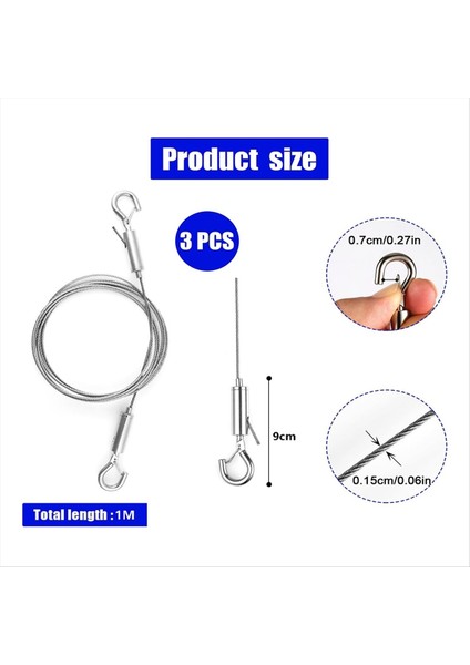 3pcs Kancalı Ayarlanabilir Tel Halatlar, Paslanmaz Çelik Resim Asılı Tel Ağır Hizmet Tipi Resim Tel Ayna Asılı (Yurt Dışından) indirimleri