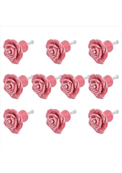 10 Adet Seramik Vintage Çiçek Gül Çiçek Kapısı Düğmeleri Saplı Çekmece Mutfak + Vidalar (Pembe) (Yurt Dışından)