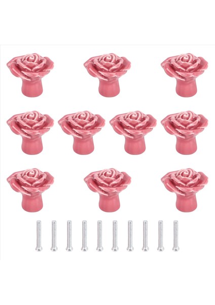 10 Adet Seramik Vintage Çiçek Gül Çiçek Kapısı Düğmeleri Saplı Çekmece Mutfak + Vidalar (Pembe) (Yurt Dışından) fiyatları