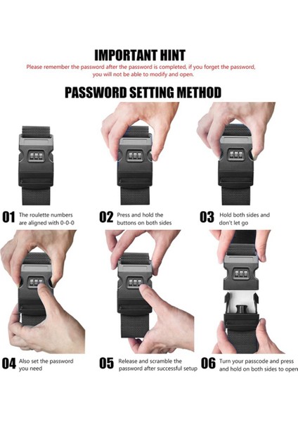 4pcs Bagaj Toka Kayışı Anti-Hırsızlık Şifresi Kilit Paketleme Kemeri Bagaj Kayışı Seyahat Kemeri, Siyah (Yurt Dışından) fiyatları