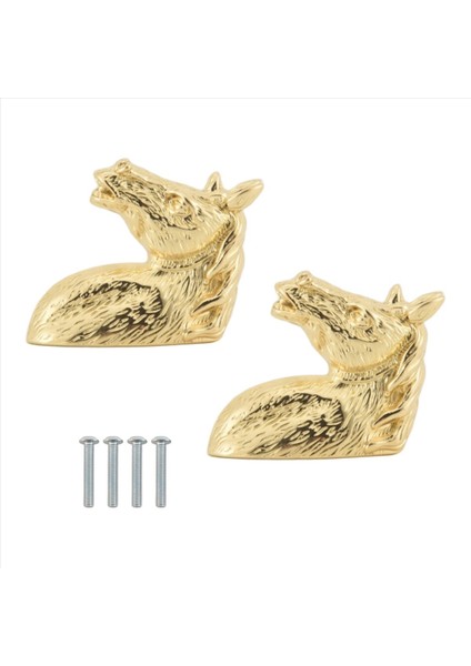 2pcs Antika Kapı Kolları Hayvan Kolu At Başı Çinko Alaşım Dolap Tutamağı Vidalı (Altın) (Yurt Dışından)