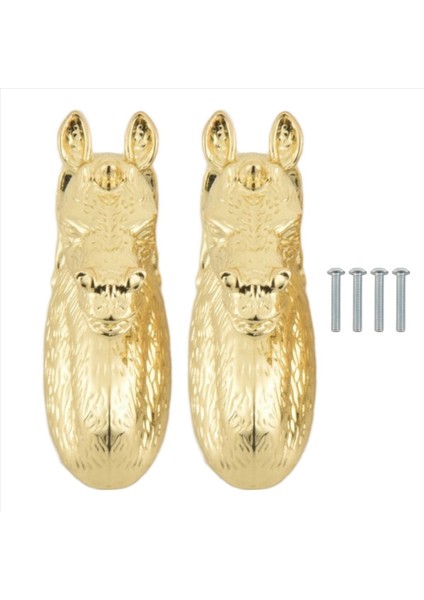 2pcs Antika Kapı Kolları Hayvan Kolu At Başı Çinko Alaşım Dolap Tutamağı Vidalı (Altın) (Yurt Dışından) modelleri