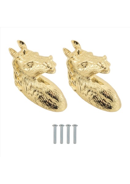 2pcs Antika Kapı Kolları Hayvan Kolu At Başı Çinko Alaşım Dolap Tutamağı Vidalı (Altın) (Yurt Dışından) indirimleri