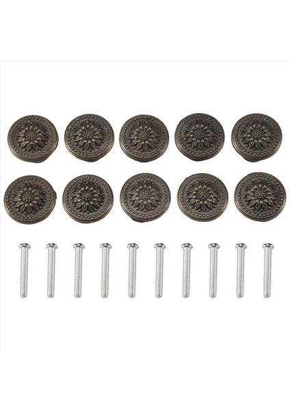 10 Paket Antika Bronz Çiçek Yuvarlak Tutucu Mutfak Dolabı Dolap Kapı Çekmecesi Vidalarla Çekme Düğmesi 25 x 23MM (Yurt Dışından)