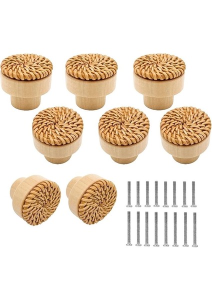 8 Paket Boho Rattan Düğmeler Dresser Çekmeceleri Hasır Dekor Için Ahşap Dolap Knobs Boho Rattan Drawer Pulls (Natural) (Yurt Dışından)