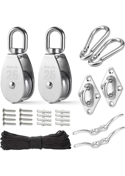 M25 Paslanmaz Çelik Kasnak Sistemi Kit-Pulley Tekerlekli Halat, Kancalar, Göz Pedi Plakası ve Halat Kişisi Dıy&#39;yi Kaldırma (Yurt Dışından)