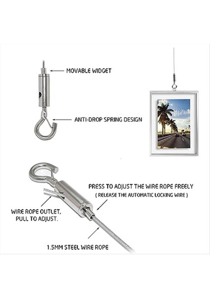 3 Paslanmaz Çelik Ayarlanabilir Kordonlar, Resim Çerçevesi Ekici (Tek Kanca) Için Kanca Asılı Hattı ile Çamaşır Hattı (Yurt Dışından) indirimleri