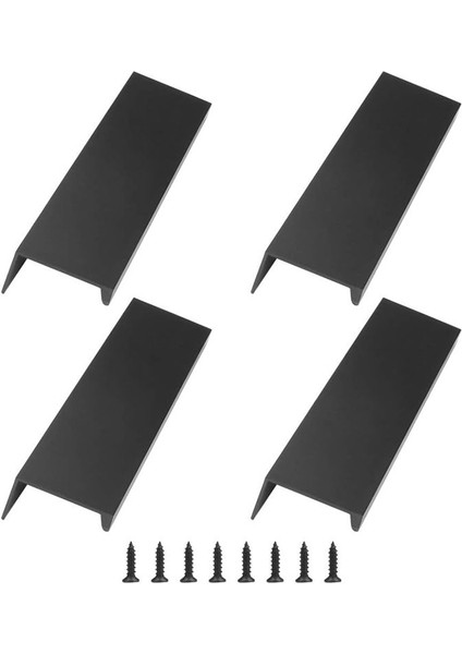 4 Adet Parmak Kenarı Çekme Gümüş Gizli Tutamak Modern Stil Kavisli Çekmece Tutamak Alüminyum Alaşım Görünmez Sap Siyah (Yurt Dışından)