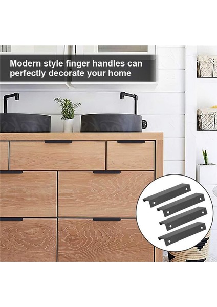 4 Adet Parmak Kenarı Çekme Gümüş Gizli Tutamak Modern Stil Kavisli Çekmece Tutamak Alüminyum Alaşım Görünmez Sap Siyah (Yurt Dışından) indirimleri