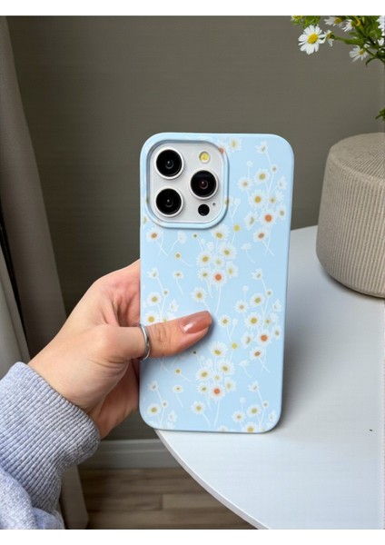 iPhone 16 Pro Uyumlu Papatya Desenli Mavi Lansman Liquid Silikon Kılıf fiyatları