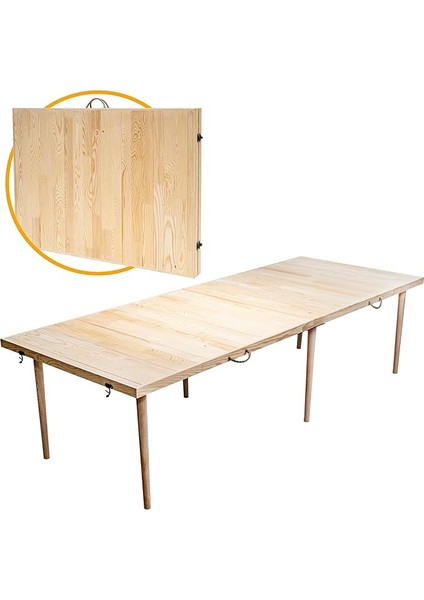 Katlanır Kamp, Piknik ve Bahçe Masası 75X200 cm - Ham Naturel Renk