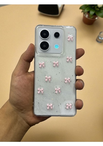 Xiaomi Note 13 Pro 4g Uyumlu Pembe Fiyonk Desenli Şeffaf Yumuşak Silikon Kılıf