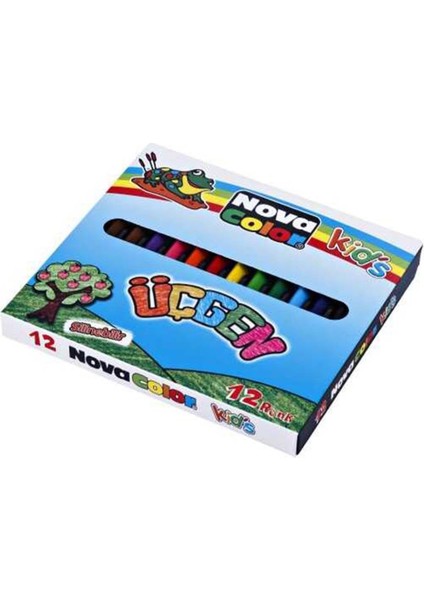 Color 12 Renk Üçgen Uzun Mum Boya (NC-2119)