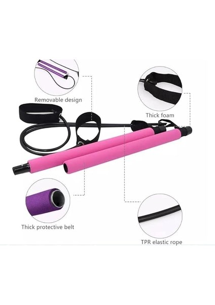 Direnç Bantlı Taşınabilir Pilates Bar Kiti - Kadınlar Için Evde Egzersiz Ekipmanları - Yoga Barı ve Pilates Bandı ile Ev Spor Salonunda Tam Vücut Egzersizi indirimleri