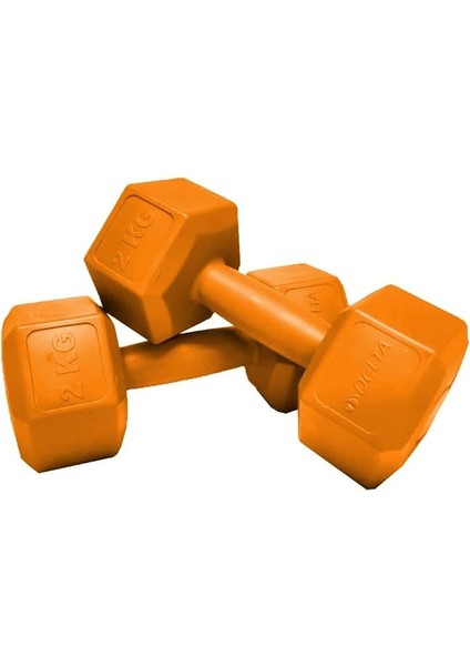 Köşeli Plastik Dambıl Ağırlık Seti, Turuncu, 2 x 2 kg