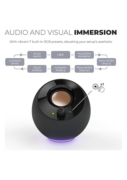 Rgb Aydınlatmalı Pebble Se Minimalist 2.0 Usb-C ile Çalışan Pc Hoparlörleri, 3,5 mm Aux Girişi, Bilgisayarlar ve Dizüstü Bilgisayarlar Için 4,4 W'a Kadar Rms Gücü (Siyah) modelleri