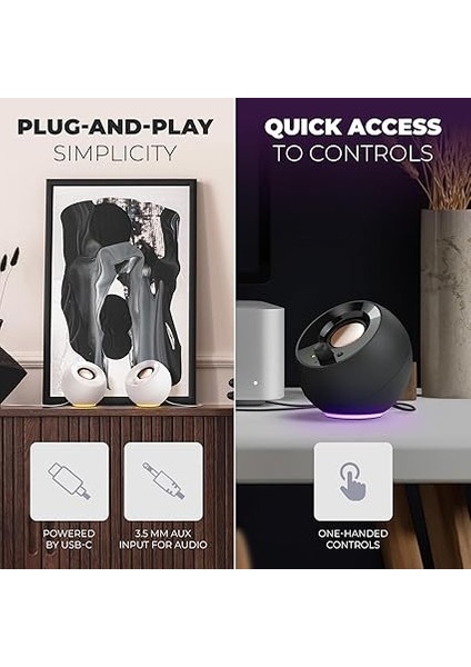 Rgb Aydınlatmalı Pebble Se Minimalist 2.0 Usb-C ile Çalışan Pc Hoparlörleri, 3,5 mm Aux Girişi, Bilgisayarlar ve Dizüstü Bilgisayarlar Için 4,4 W'a Kadar Rms Gücü (Siyah) indirimleri