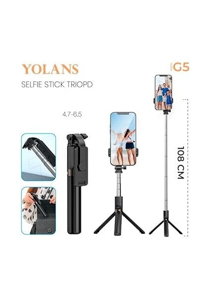 Akıllı Telefonlar Için Tripod Ultra Hafif 360 Derece Dönebilen Başlık Android ve iPhone ile Uyumlu Katlanabilir Video Kaydı Için Sabitleyici G5 (Model G5) modelleri