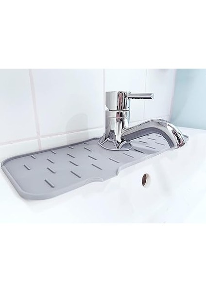 Musluk Sıçrama Önleyici Ped, Gri Su Tutucu Mat, Mutfak ve Banyo Tezgahı & Fayans Koruyucu, Lavabo Kenarı Için Kaymaz Musluk Kapağı, Damlama Engelleyici Ped, 37 * 14 cm indirimleri