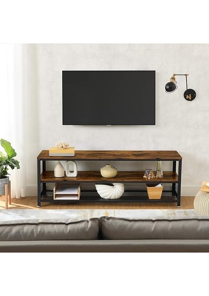 Tv Standı 60 Inç'e Kadar Tv'ler Için, Büyük Tv Dolabı, Konsol, Oturma Odası Masası, Metal Çerçeveli Sehpa, Vintage, Koyu Kahverengi LTV50BX, 140 x 40 x 52 cm fiyatları