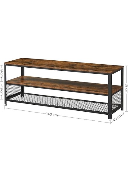 Tv Standı 60 Inç'e Kadar Tv'ler Için, Büyük Tv Dolabı, Konsol, Oturma Odası Masası, Metal Çerçeveli Sehpa, Vintage, Koyu Kahverengi LTV50BX, 140 x 40 x 52 cm indirimleri