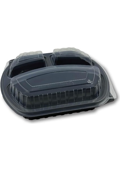 Plastik Kapaklı Yemek Kabı Mikrodalga Kabı 3 Bölmeli 50 Adet fiyatları