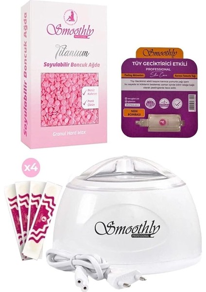 Soyulabilen Boncuk Ağda 250GR + Ağda Isıtıcı Makine + Tüy Geciktirme Etkili Losyon + Spatula Seti