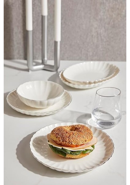 Porselen Bone Luz Form 27 Parça 6 Kişilik Yemek Takımı Altın File indirimleri