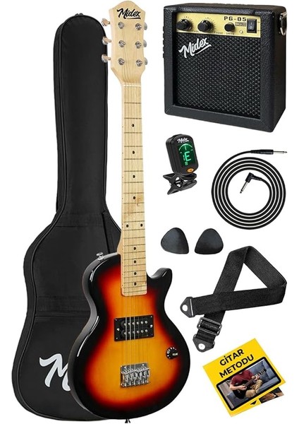 CEG-34SB 5-8 Yaş Çocuklar Için Amfili Full 1/2 34 Inç Elektro Gitar Seti Sunburs