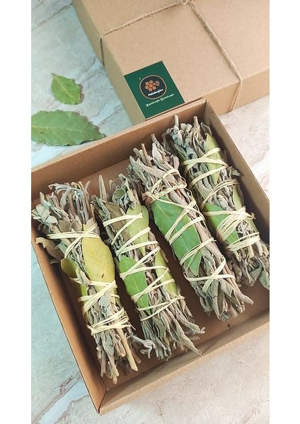 (4 Adet) Doğal Ada Çayı Tütsü Demeti Defne Yapraklı (Aydın Nazilli) Set. Kutusu Ile Birlikte