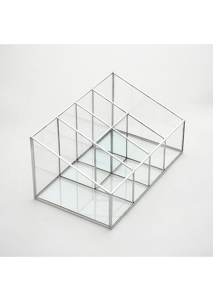Crea Designs 25X15X12CM Organizer Fırçalık Gümüş Cam Makyaj Takı Aksesuar Parfüm Kutusu