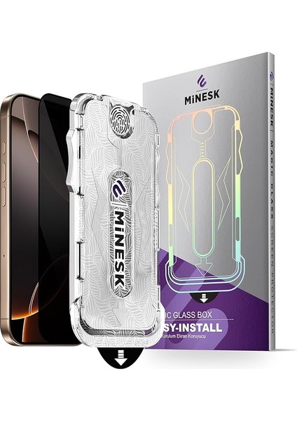 iphone 16 Pro Max Için Privacy Hayalet Gizlilik Filtreli Kolay Kurulum Ekran Koruyucu Toz Bırakmayan ve Kendiliğinden Yapışan Hizalama Kitli Temperli Cam (16 Pro Max)