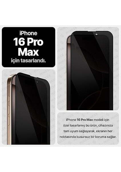 iphone 16 Pro Max Için Privacy Hayalet Gizlilik Filtreli Kolay Kurulum Ekran Koruyucu Toz Bırakmayan ve Kendiliğinden Yapışan Hizalama Kitli Temperli Cam (16 Pro Max) fiyatları