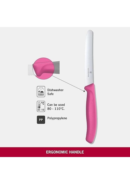 Vt 6.7836.L115 Swiss Classic Pembe Tırtıklı Domates Sosis Bıçağı 11 Cm, Pembe modelleri
