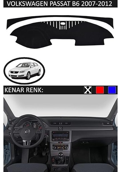Torpido Koruma Halısı Siyah Kenar Renk Siyah Volkswagen Passat B6 2007-2012 ile Uyumlu fiyatları