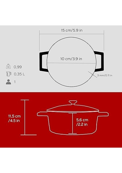 Metal Döküm Mini Tencere, Trendy, 10 Cm, 0.35 L Hacim, Kırmızı indirimleri