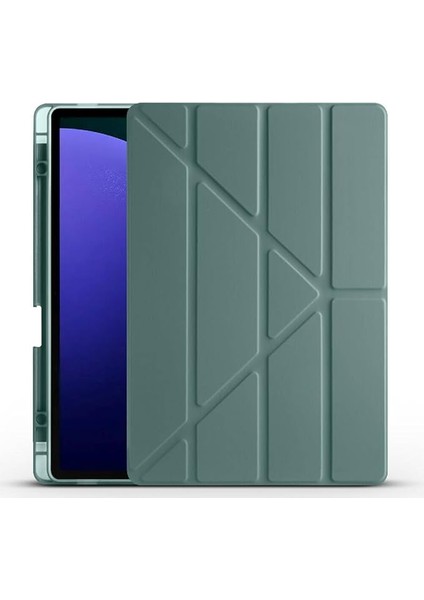 Samsung Galaxy Tab S10 Plus ile Uyumlu Kılıf Tri Folding Silikon Kalem Bölmeli Katlanabilir Standlı Pu Deri Yumuşak Kapak, Tablet Kılıfı [kalem Alanı, Akıllı Kapak, Uyku Modlu] - Koyu Yeşil