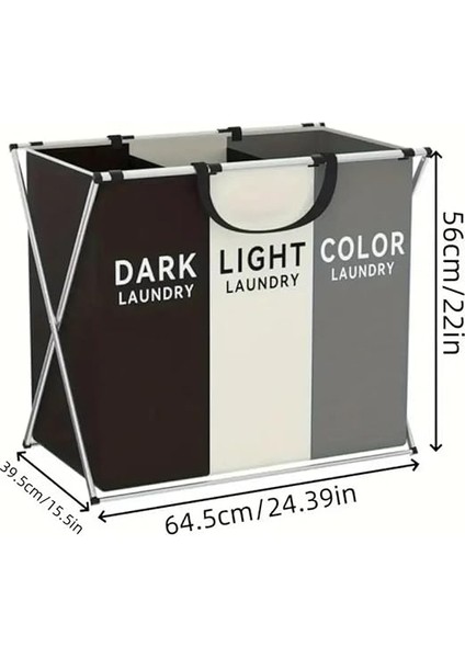 Home 3 Bölmeli Katlanabilir Çamaşır Sepeti – Siyah, Beyaz ve Gri Renklerde, Dayanıklı ve Şık Tasarım, Makinede Yıkanabilir Kumaşlı, Alüminyum Gövdeli, 64X42X58 cm Boyutlarında fiyatları