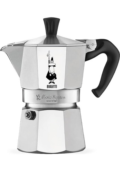 - Moka Express: 3 Cups Ocak Üstü Espresso Pişirici - 130ML - Gümüş Renk - Alüminyum Gövde - Patentli Güvenlik Valfi - Tüm Ocak Türleri Için Uygundur (Indüksiyon Hariç)