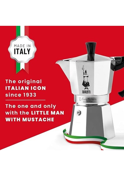 - Moka Express: 3 Cups Ocak Üstü Espresso Pişirici - 130ML - Gümüş Renk - Alüminyum Gövde - Patentli Güvenlik Valfi - Tüm Ocak Türleri Için Uygundur (Indüksiyon Hariç) indirimleri