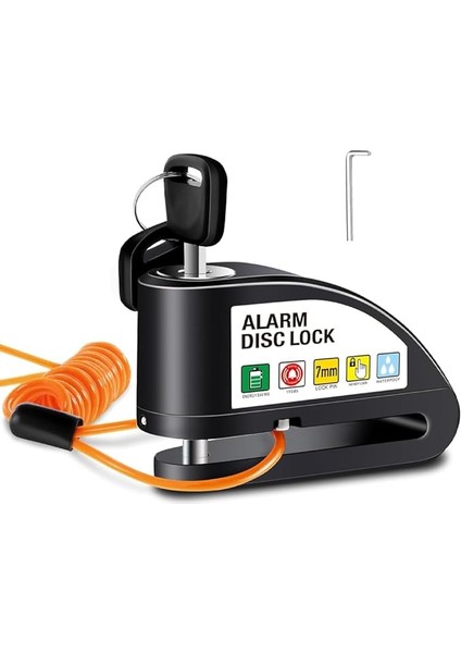 Kilidi, Fren Diski Kilidi, Alarm 110 Db, Yüksek Sesli Motorsiklet Alarmlıdisk Kilidi, 1,5 M Hatırlatma Kablolu