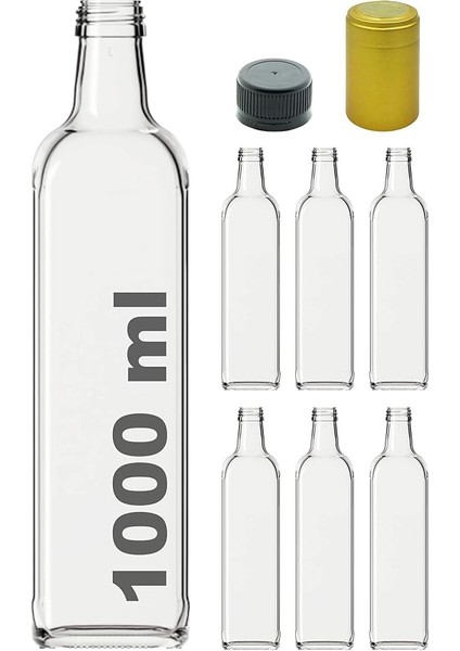 Maraska Şeffaf 1000 ml Kilitli Kapaklı ve Kapüşonlu Boş Cam Şişe 6 Adet