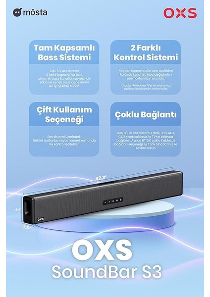 S3 Tv Soundbar – Bluetooth 5.0, Dinamik Bas, 3D Surround, Diyalog Geliştirme, Aux/optik/koaksiyel Uyumluluk, Çoklu Ses Modları, Duvara Monte Edilebilir indirimleri