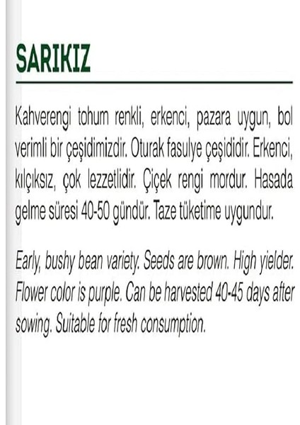 Tarım Ata Tohumu Yerli 40 Günlük Fasulye Sarıkız 50 Adet Tohum fiyatları