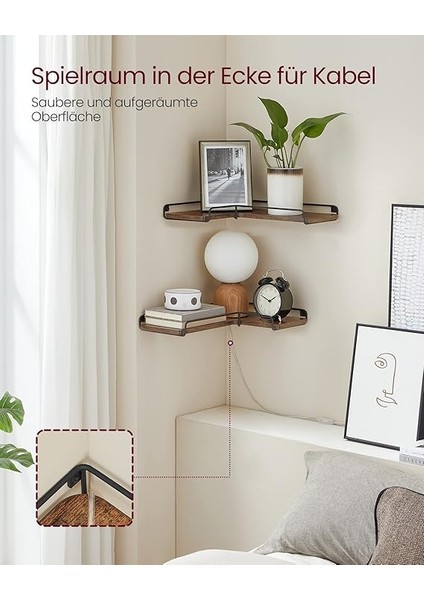 L Şeklinde Köşe Rafları, 2'li Set, Duvar Rafları, Yüzen Raflar, Endüstriyel Tarz, Oturma Odası, Yatak Odası, Mutfak, Yumuşak Kahverengi ve Siyah LLS831B01 fırsatları