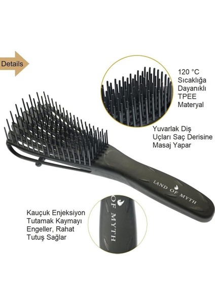 Of Myth - LOM1193 Yeni Nesil Dolaşık Saç Açma Tarama Fırçası, Ahtapot Dizayn, Esnek Dişler, Kıvırcık Saç Tarağı (Siyah) modelleri